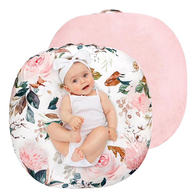 DILIMI Newborn Lounger Cover, Soft Comfortable Baby Lounger Cover, 1 Pack Reversible Removable Slipover for Infant Lounger Pillow, Pink Floral (Lounger not Included) - Image 1